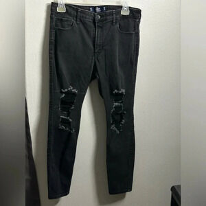 Hollister Women Black Denim High-rise Super Skinny Ripped Jeans Size 11S.
